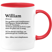 quotedazur - Mug Définition Prénom William Dieu Tout Simplement - Cadeau Humour Prénom - Idée Cadeau Famille Saint Valentin - Tasse Prénom William