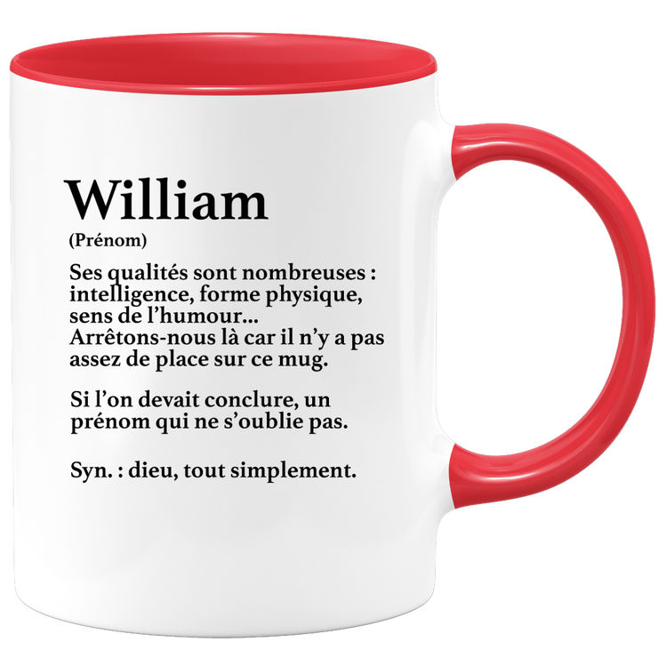 quotedazur - Mug Définition Prénom William Dieu Tout Simplement - Cadeau Humour Prénom - Idée Cadeau Famille Saint Valentin - Tasse Prénom William