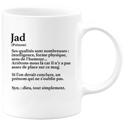 quotedazur - Mug Définition Prénom Jad Dieu Tout Simplement - Cadeau Humour Prénom - Idée Cadeau Famille Saint Valentin - Tasse Prénom Jad