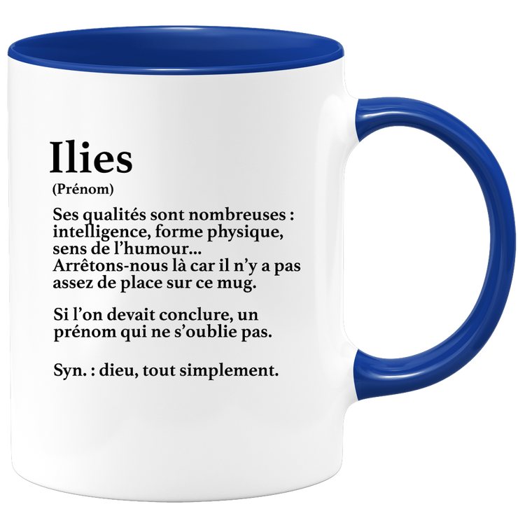 quotedazur - Mug Définition Prénom Ilies Dieu Tout Simplement - Cadeau Humour Prénom - Idée Cadeau Famille Saint Valentin - Tasse Prénom Ilies