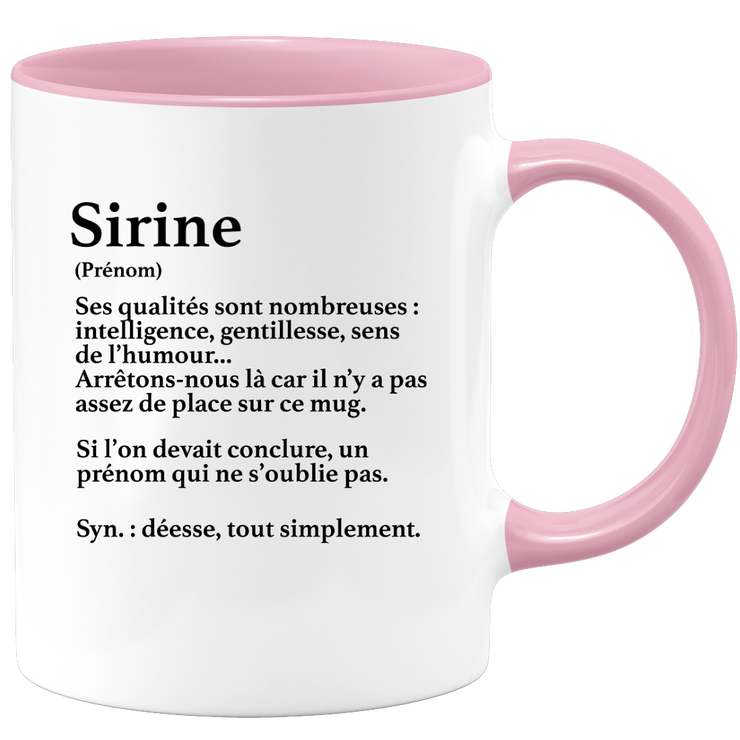 quotedazur - Mug Définition Prénom Sirine Déesse Tout Simplement - Cadeau Humour Prénom - Idée Cadeau Famille Saint Valentin - Tasse Prénom Sirine - Idéal Pour Noël Au Bureau