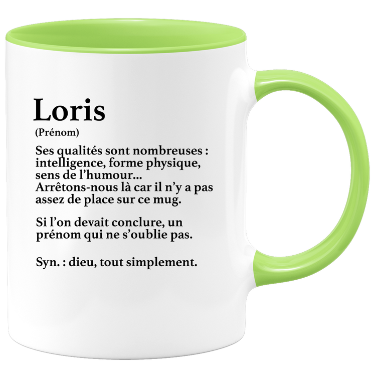 quotedazur - Mug Définition Prénom Loris Dieu Tout Simplement - Cadeau Humour Prénom - Idée Cadeau Famille Saint Valentin - Tasse Prénom Loris