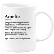 quotedazur - Mug Définition Prénom Amelie Déesse Tout Simplement - Cadeau Humour Prénom - Idée Cadeau Famille Saint Valentin - Tasse Prénom Amelie - Idéal Pour Noël Au Bureau