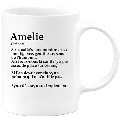 quotedazur - Mug Définition Prénom Amelie Déesse Tout Simplement - Cadeau Humour Prénom - Idée Cadeau Famille Saint Valentin - Tasse Prénom Amelie - Idéal Pour Noël Au Bureau