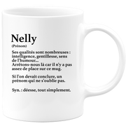 quotedazur - Mug Définition Prénom Nelly Déesse Tout Simplement - Cadeau Humour Prénom - Idée Cadeau Famille Saint Valentin - Tasse Prénom Nelly - Idéal Pour Noël Au Bureau