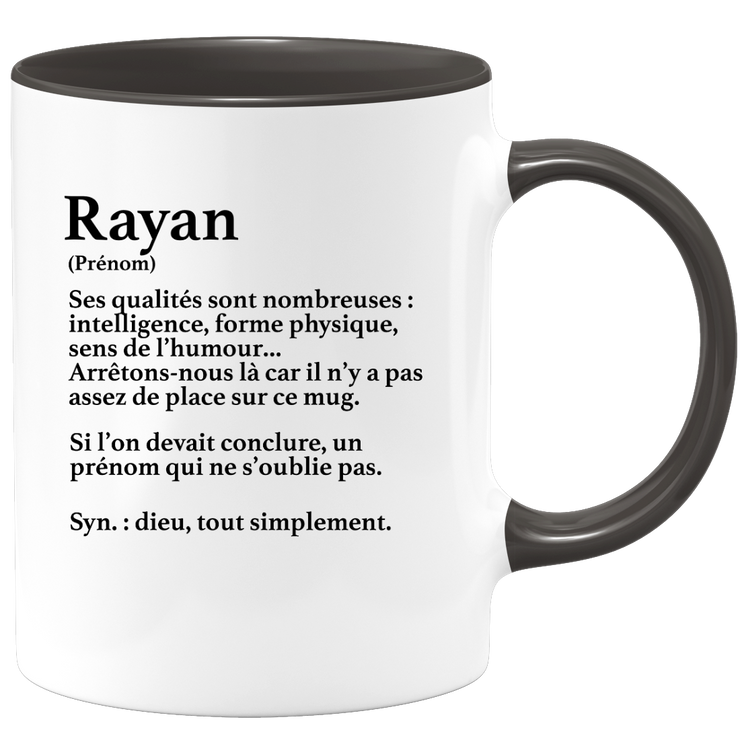 quotedazur - Mug Définition Prénom Rayan Dieu Tout Simplement - Cadeau Humour Prénom - Idée Cadeau Famille Saint Valentin - Tasse Prénom Rayan