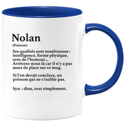 quotedazur - Mug Définition Prénom Nolan Dieu Tout Simplement - Cadeau Humour Prénom - Idée Cadeau Famille Saint Valentin - Tasse Prénom Nolan