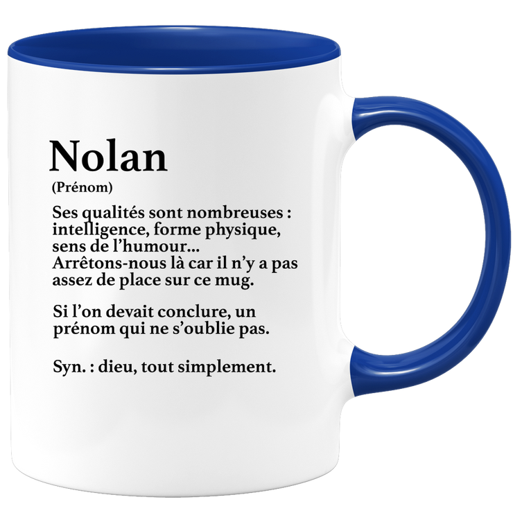 quotedazur - Mug Définition Prénom Nolan Dieu Tout Simplement - Cadeau Humour Prénom - Idée Cadeau Famille Saint Valentin - Tasse Prénom Nolan