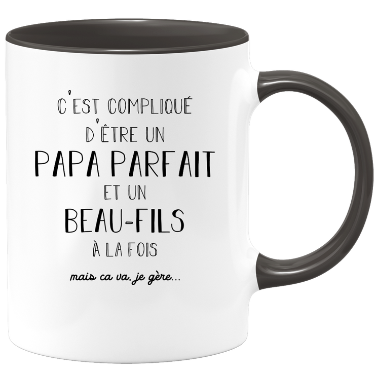 quotedazur - Mug C'est Compliqué D'Être Un Papa Parfait Et Un Beau-Fils Mais Ça Va Je Gère - Idée Cadeau Humour Famille, Anniversaire, Noël