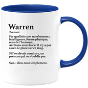 quotedazur - Mug Définition Prénom Warren Dieu Tout Simplement - Cadeau Humour Prénom - Idée Cadeau Famille Saint Valentin - Tasse Prénom Warren