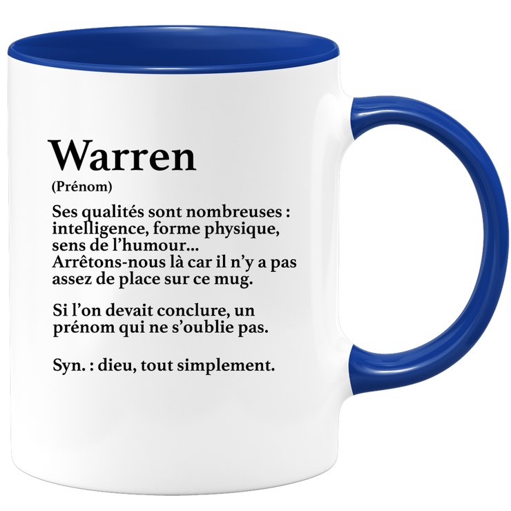 quotedazur - Mug Définition Prénom Warren Dieu Tout Simplement - Cadeau Humour Prénom - Idée Cadeau Famille Saint Valentin - Tasse Prénom Warren