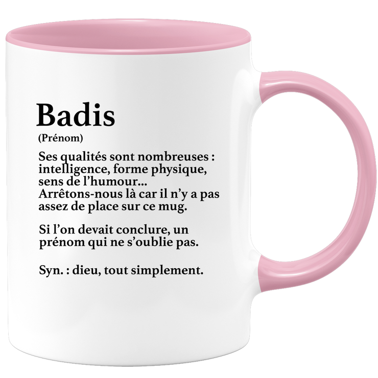 quotedazur - Mug Définition Prénom Badis Dieu Tout Simplement - Cadeau Humour Prénom - Idée Cadeau Famille Saint Valentin - Tasse Prénom Badis