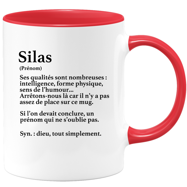 quotedazur - Mug Définition Prénom Silas Dieu Tout Simplement - Cadeau Humour Prénom - Idée Cadeau Famille Saint Valentin - Tasse Prénom Silas