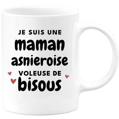 quotedazur - Mug Je Suis Une Maman Asnieroise Voleuse De Bisous - Cadeau Pour Asnieroise - Cadeau Personnalisé Pour Femme - Cadeau Original Pour Anniversaire, Noël, Future Maman Naissance