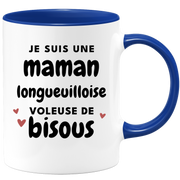 quotedazur - Mug Je Suis Une Maman Longueuilloise Voleuse De Bisous - Cadeau Pour Longueuilloise - Cadeau Personnalisé Pour Femme - Cadeau Original Pour Anniversaire, Noël, Future Maman Naissance