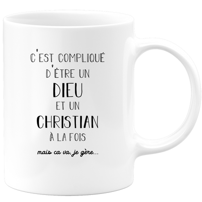 quotedazur - Mug Compliqué D'Être Un Dieu Et Un Christian Mais Ça Va Je Gère - Cadeau Humour Prénom - Idée Cadeau Famille Saint Valentin - Tasse Prénom Christian