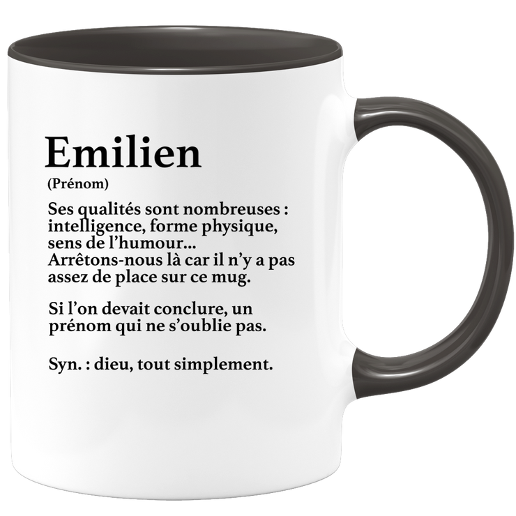 quotedazur - Mug Définition Prénom Emilien Dieu Tout Simplement - Cadeau Humour Prénom - Idée Cadeau Famille Saint Valentin - Tasse Prénom Emilien