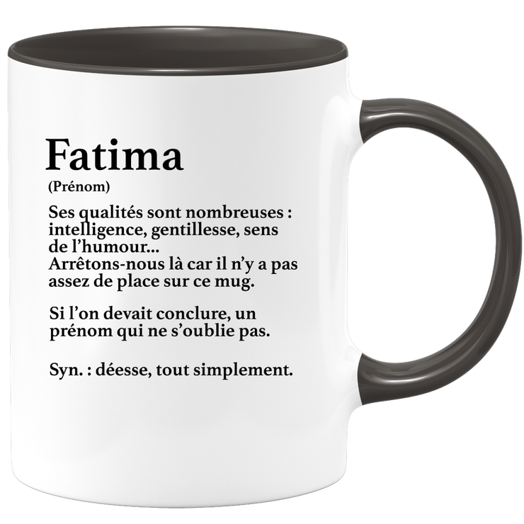 quotedazur - Mug Définition Prénom Fatima Déesse Tout Simplement - Cadeau Humour Prénom - Idée Cadeau Famille Saint Valentin - Tasse Prénom Fatima - Idéal Pour Noël Au Bureau