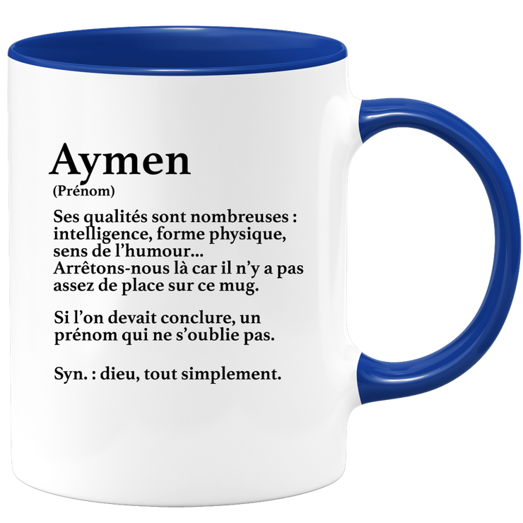 quotedazur - Mug Définition Prénom Aymen Dieu Tout Simplement - Cadeau Humour Prénom - Idée Cadeau Famille Saint Valentin - Tasse Prénom Aymen