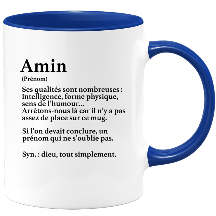 Mug Gift Amin - definition Amin - Personalized first name gift Birthday Man Christmas departure colleague - Ceramic - White