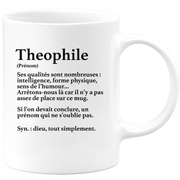 quotedazur - Mug Définition Prénom Theophile Dieu Tout Simplement - Cadeau Humour Prénom - Idée Cadeau Famille Saint Valentin - Tasse Prénom Theophile