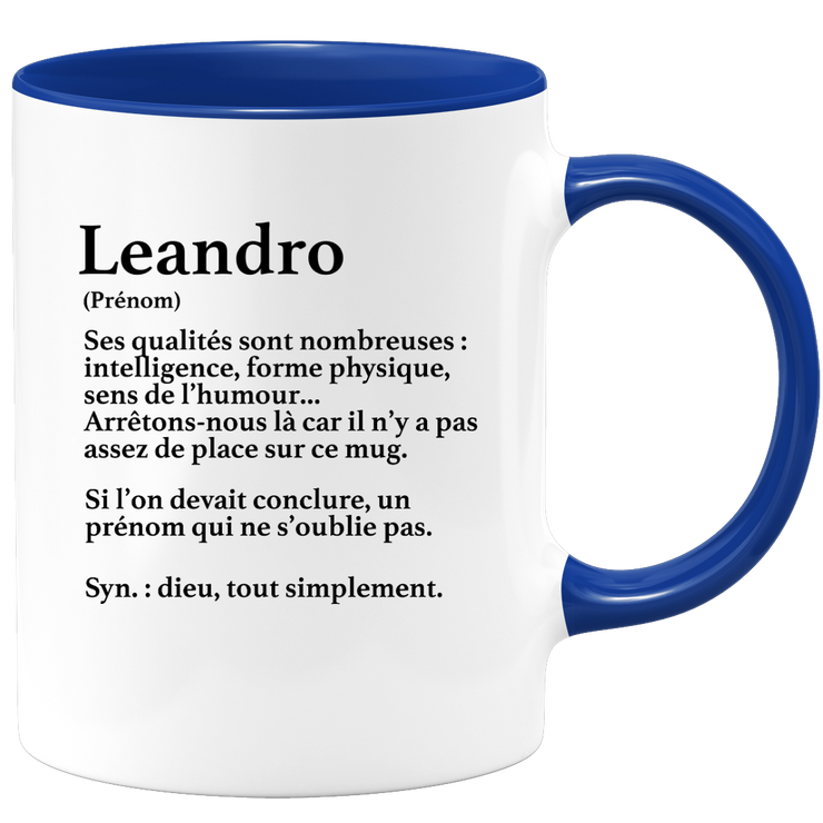 quotedazur - Mug Définition Prénom Leandro Dieu Tout Simplement - Cadeau Humour Prénom - Idée Cadeau Famille Saint Valentin - Tasse Prénom Leandro