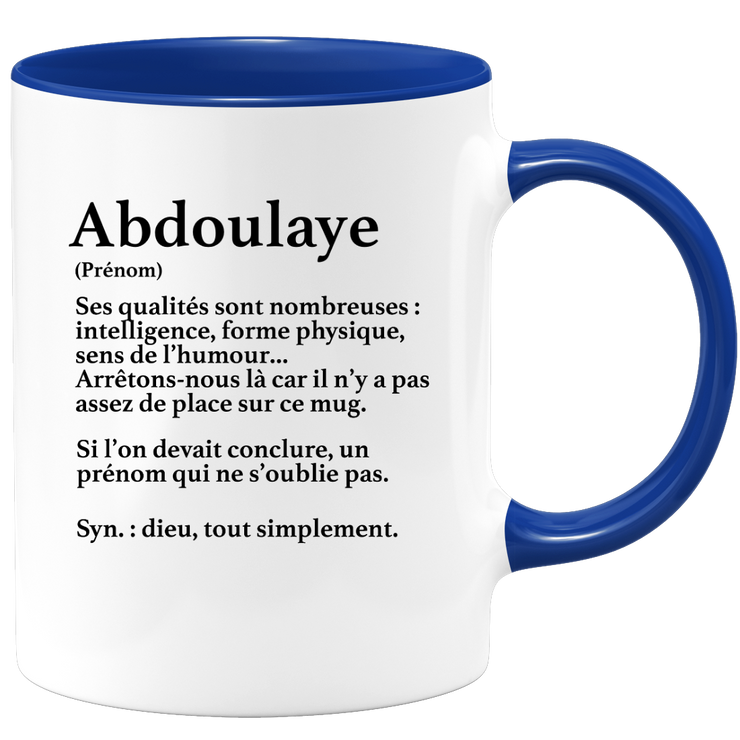 quotedazur - Mug Définition Prénom Abdoulaye Dieu Tout Simplement - Cadeau Humour Prénom - Idée Cadeau Famille Saint Valentin - Tasse Prénom Abdoulaye