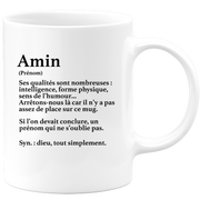 Mug Gift Amin - definition Amin - Personalized first name gift Birthday Man Christmas departure colleague - Ceramic - White