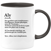 quotedazur - Mug Définition Prénom Aly Dieu Tout Simplement - Cadeau Humour Prénom - Idée Cadeau Famille Saint Valentin - Tasse Prénom Aly