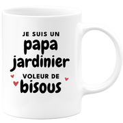 quotedazur - Mug Je Suis Un Papa Jardinier Voleur De Bisous - Cadeau Fête Des Pères Original - Idée Cadeau Pour Anniversaire Papa - Cadeau Pour Futur Papa Naissance