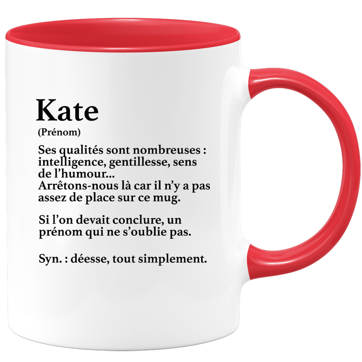 quotedazur - Mug Définition Prénom Kate Déesse Tout Simplement - Cadeau Humour Prénom - Idée Cadeau Famille Saint Valentin - Tasse Prénom Kate - Idéal Pour Noël Au Bureau