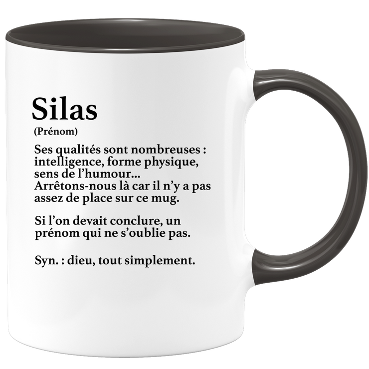 quotedazur - Mug Définition Prénom Silas Dieu Tout Simplement - Cadeau Humour Prénom - Idée Cadeau Famille Saint Valentin - Tasse Prénom Silas