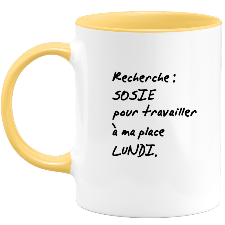 quotedazur - Mug Recherche Sosie Pour Travailler A Ma Place Lundi - Idée Cadeau Collègue Original Humour Femme Homme - Pot De Départ - Idéal Anniversaire Travail