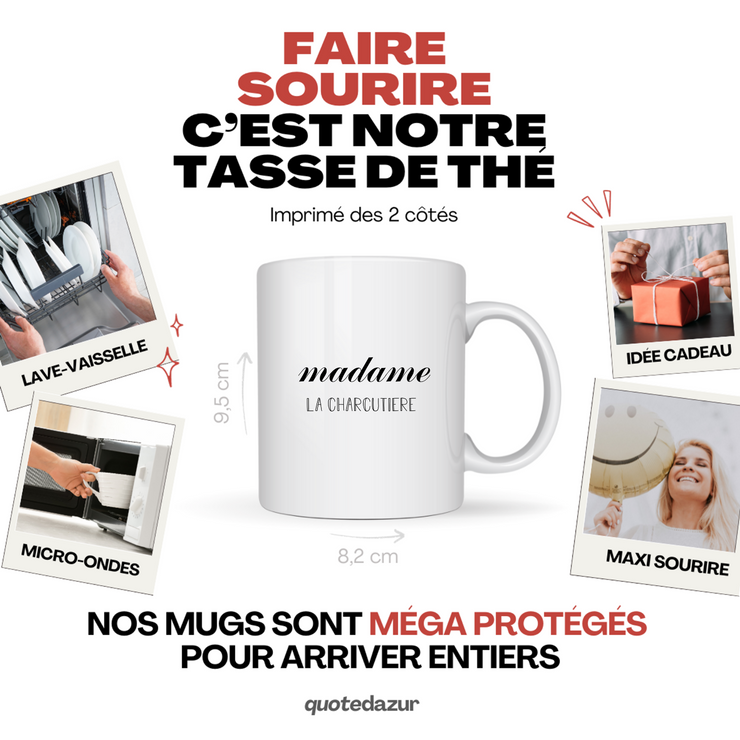 quotedazur - Mug Madame La Charcutiere - Cadeau Pour Charcutiere - Cadeau Personnalisé Pour Femme - Cadeau Original Anniversaire Ou Noël