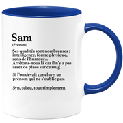 quotedazur - Mug Définition Prénom Sam Dieu Tout Simplement - Cadeau Humour Prénom - Idée Cadeau Famille Saint Valentin - Tasse Prénom Sam