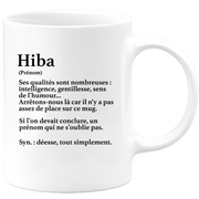 quotedazur - Mug Définition Prénom Hiba Déesse Tout Simplement - Cadeau Humour Prénom - Idée Cadeau Famille Saint Valentin - Tasse Prénom Hiba - Idéal Pour Noël Au Bureau