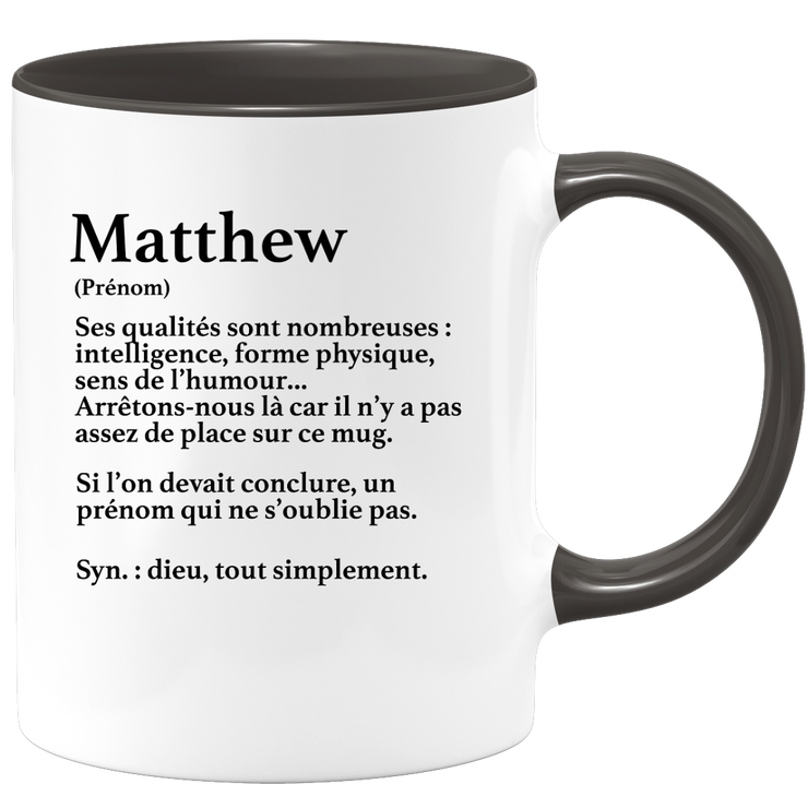 quotedazur - Mug Définition Prénom Matthew Dieu Tout Simplement - Cadeau Humour Prénom - Idée Cadeau Famille Saint Valentin - Tasse Prénom Matthew