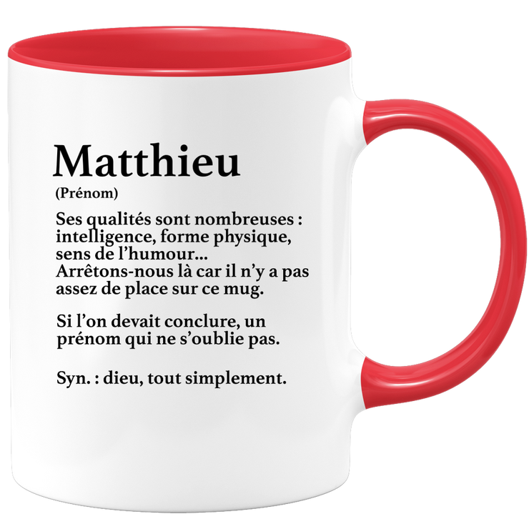 quotedazur - Mug Définition Prénom Matthieu Dieu Tout Simplement - Cadeau Humour Prénom - Idée Cadeau Famille Saint Valentin - Tasse Prénom Matthieu