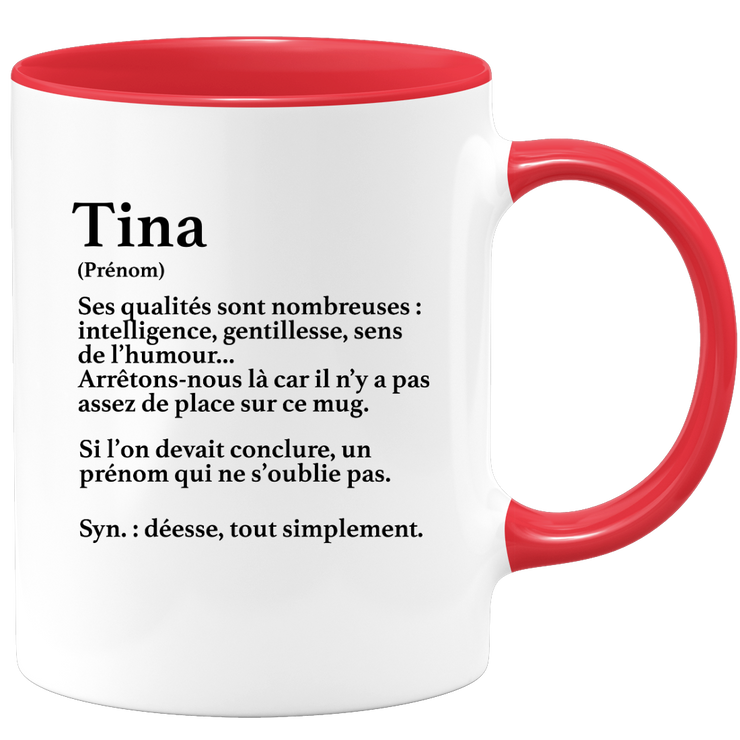 Tina Gift Mug - Tina definition - Personalized first name gift Birthday Woman Christmas departure colleague - Ceramic - White