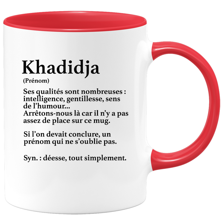 quotedazur - Mug Définition Prénom Khadidja Déesse Tout Simplement - Cadeau Humour Prénom - Idée Cadeau Famille Saint Valentin - Tasse Prénom Khadidja - Idéal Pour Noël Au Bureau