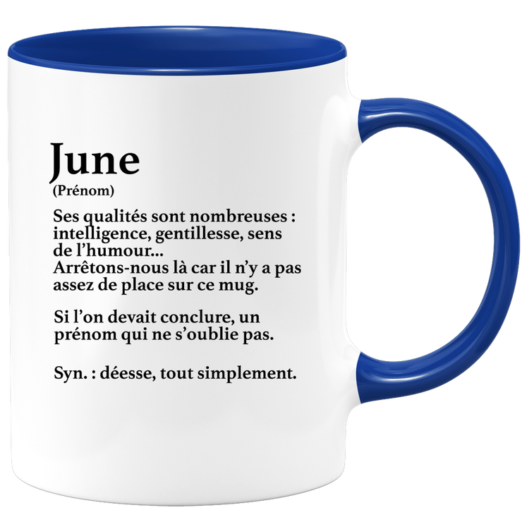 quotedazur - Mug Définition Prénom June Déesse Tout Simplement - Cadeau Humour Prénom - Idée Cadeau Famille Saint Valentin - Tasse Prénom June - Idéal Pour Noël Au Bureau