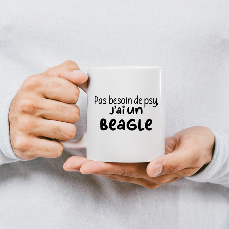 quotedazur - Mug Pas Besoin De Psy J'ai Un Beagle - Cadeau Humour Chien - Tasse Originale Animaux Cadeau Noël Anniversaire