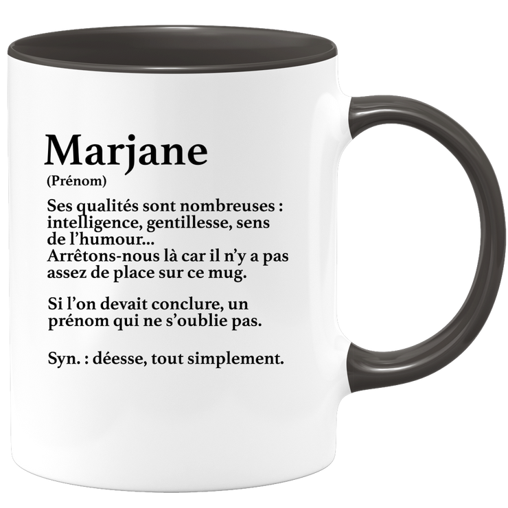 quotedazur - Mug Définition Prénom Marjane Déesse Tout Simplement - Cadeau Humour Prénom - Idée Cadeau Famille Saint Valentin - Tasse Prénom Marjane - Idéal Pour Noël Au Bureau