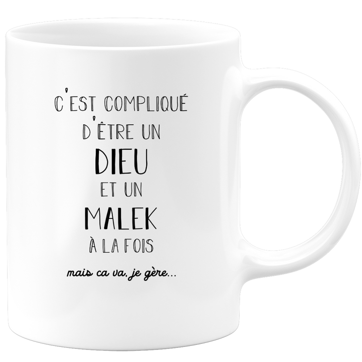 quotedazur - Mug Compliqué D'Être Un Dieu Et Un Malek Mais Ça Va Je Gère - Cadeau Humour Prénom - Idée Cadeau Famille Saint Valentin - Tasse Prénom Malek