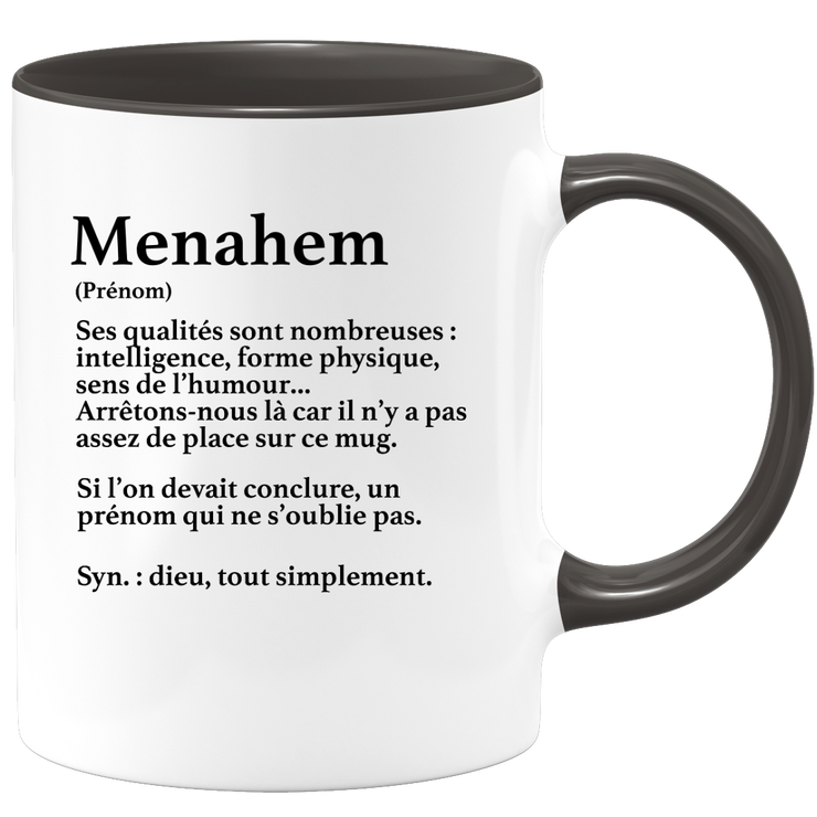 quotedazur - Mug Définition Prénom Menahem Dieu Tout Simplement - Cadeau Humour Prénom - Idée Cadeau Famille Saint Valentin - Tasse Prénom Menahem