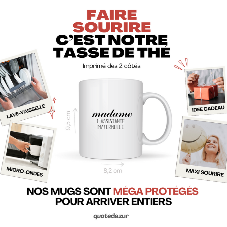 quotedazur - Mug Madame L'Assistante Maternelle - Cadeau Pour Assistante maternelle - Cadeau Personnalisé Pour Femme - Cadeau Original Anniversaire Ou Noël