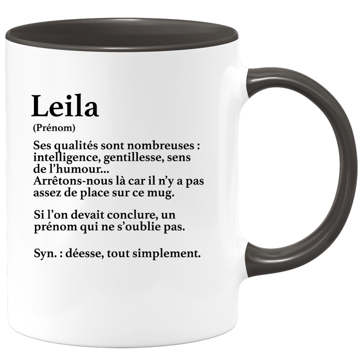 Mug Gift Leila - definition Leila - Personalized first name gift Birthday Woman Christmas departure colleague - Ceramic - White