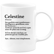 quotedazur - Mug Définition Prénom Celestine Déesse Tout Simplement - Cadeau Humour Prénom - Idée Cadeau Famille Saint Valentin - Tasse Prénom Celestine - Idéal Pour Noël Au Bureau