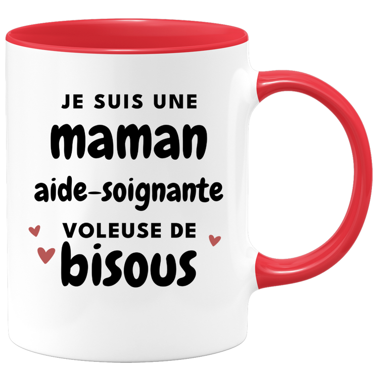 quotedazur - Mug Je Suis Une Maman Aide-Soignante Voleuse De Bisous - Cadeau Fête Des Mères Original - Idée Cadeau Pour Anniversaire Maman - Cadeau Pour Future Maman Naissance