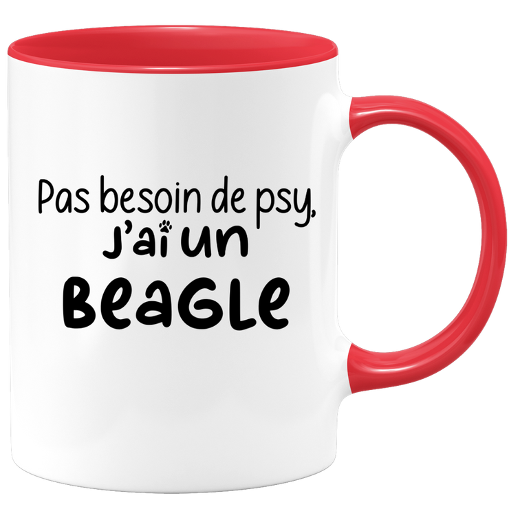 quotedazur - Mug Pas Besoin De Psy J'ai Un Beagle - Cadeau Humour Chien - Tasse Originale Animaux Cadeau Noël Anniversaire